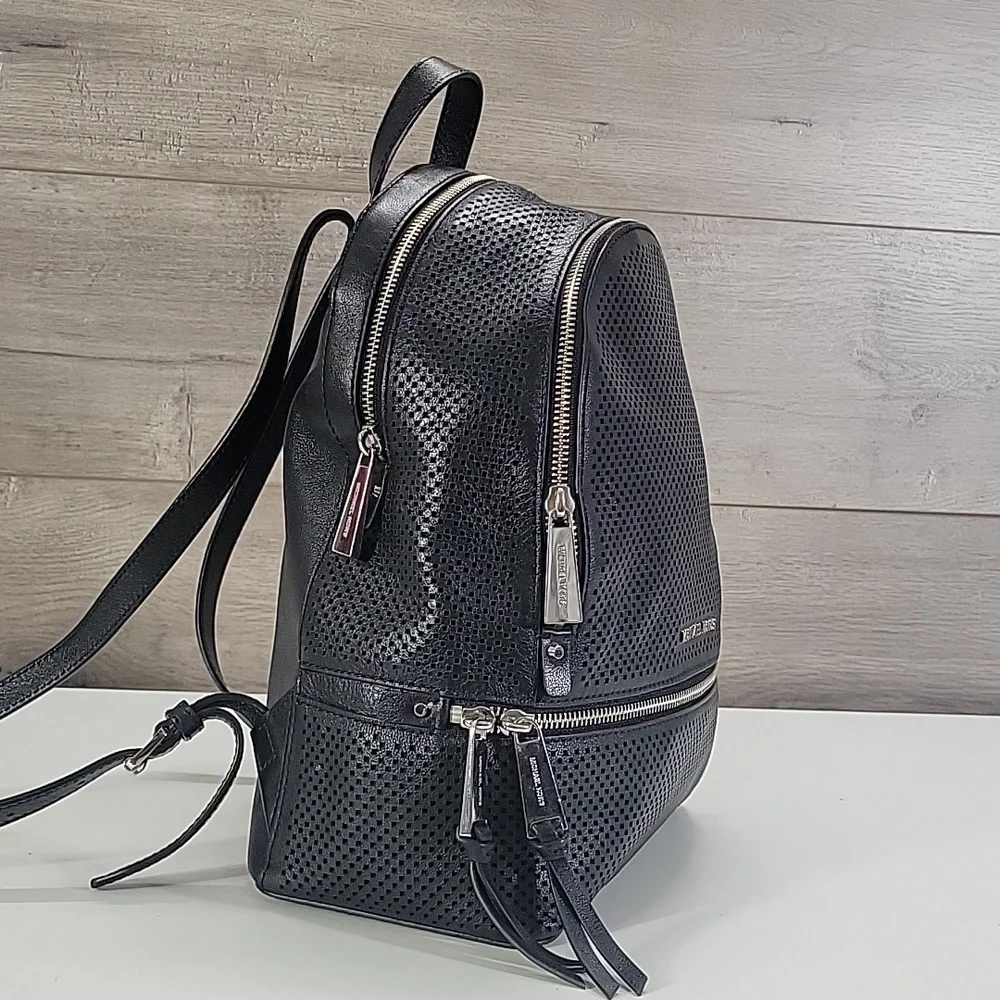 Michael Kors Black Perforated Leather Mini Backpack Bag